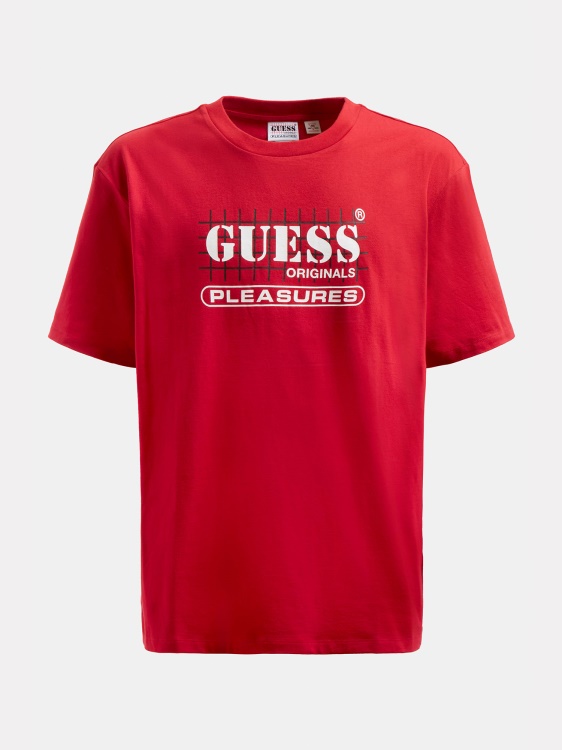 червена тениска с предно лого Guess