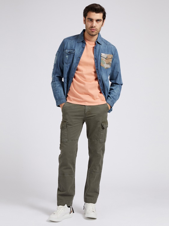 син Guess Slim Fit дънкова риза ожулвания