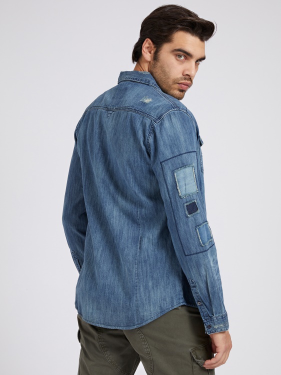 син Guess Slim Fit дънкова риза ожулвания