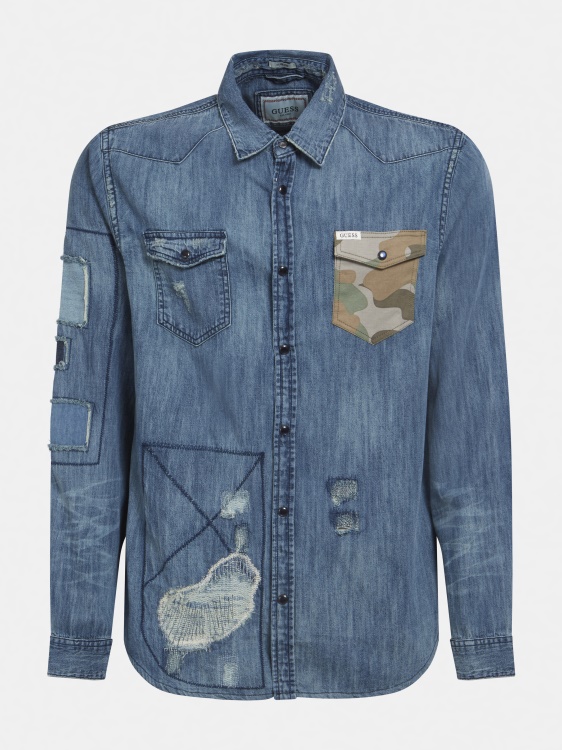 син Guess Slim Fit дънкова риза ожулвания