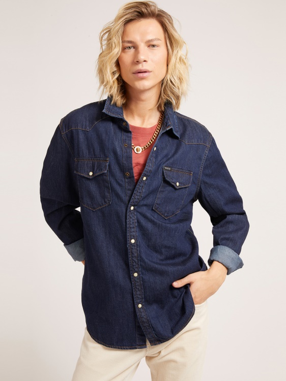 синя стандартна дънкова риза Guess