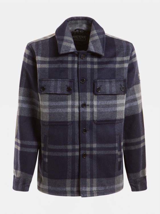 Guess синя риза от вълнена смес с макро каре