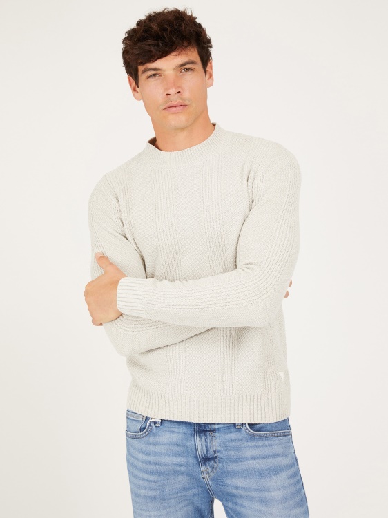 пуловер с кръгло деколте бежов Guess