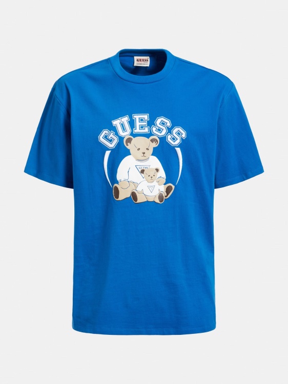 синя тениска с предно лого Guess нова тенденция