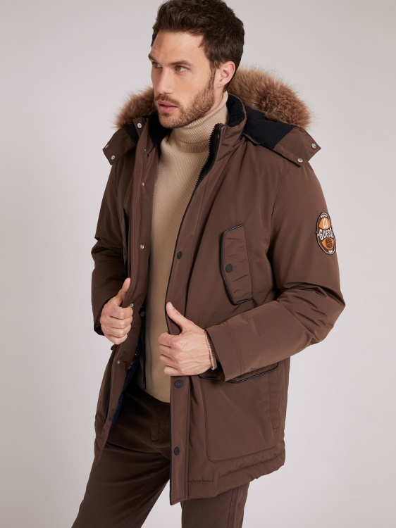 подплатено пухено яке с качулка Guess кафяво