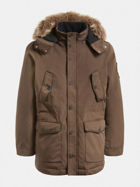 подплатено пухено яке с качулка Guess кафяво