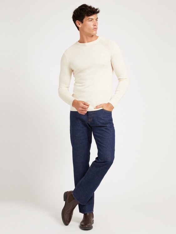 кремав пуловер с кръгло деколте от смес от вискоза Guess