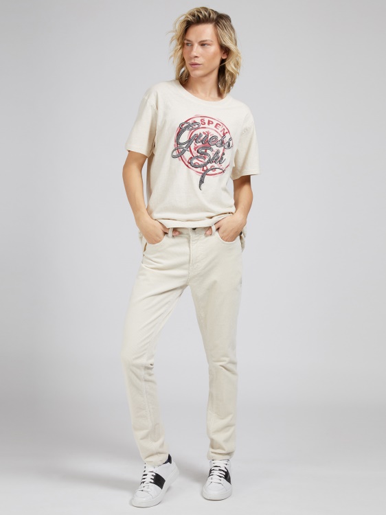 бежова тениска с щампа отпред Guess