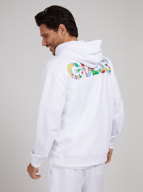 бял суичър с лого с качулка Guess