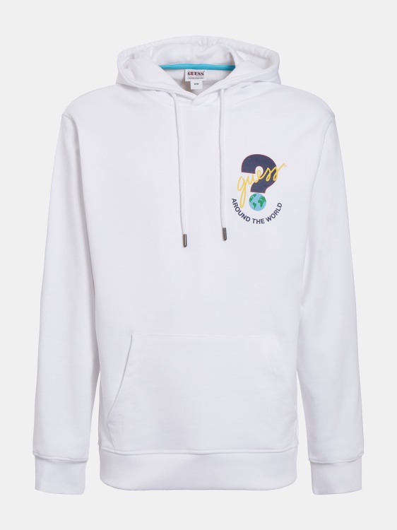 бял суичър с лого с качулка Guess