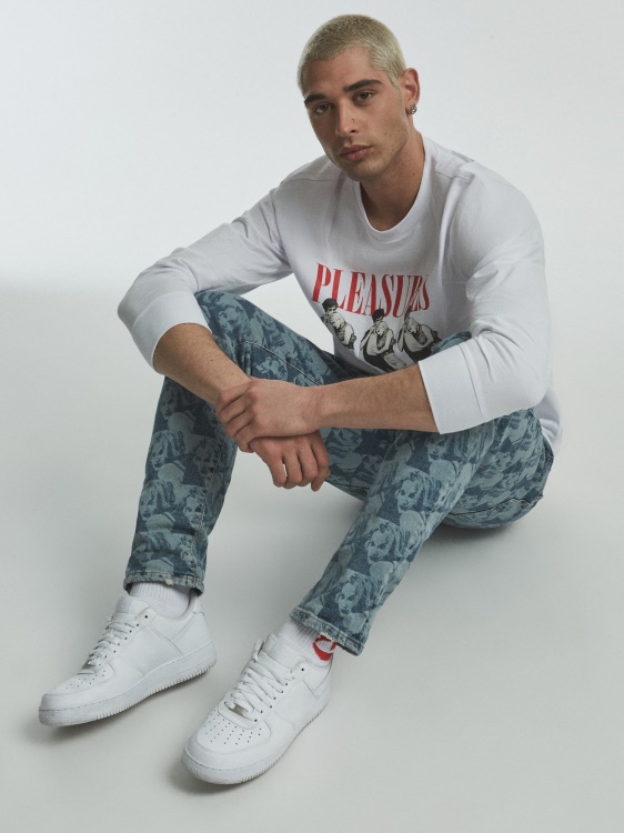 добавена щампа тениска Guess бяла