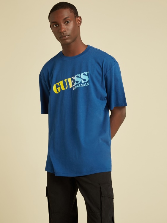 тениска с предно лого Guess Blue