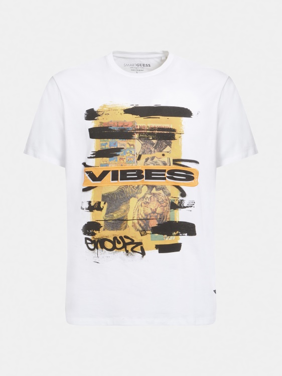 щампована предна тениска Guess бяла