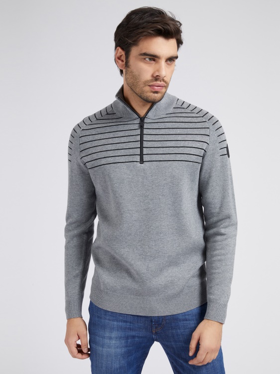 сив пуловер Guess с цип и яка