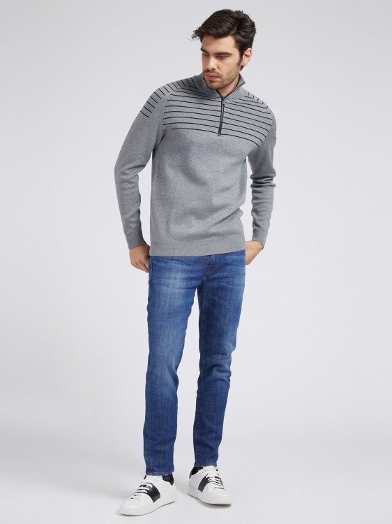 сив пуловер Guess с цип и яка