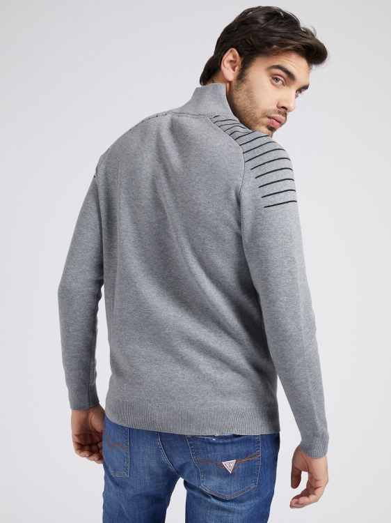 сив пуловер Guess с цип и яка