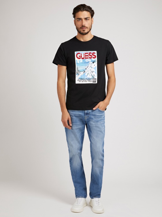 тениска с щампа отпред Guess черна