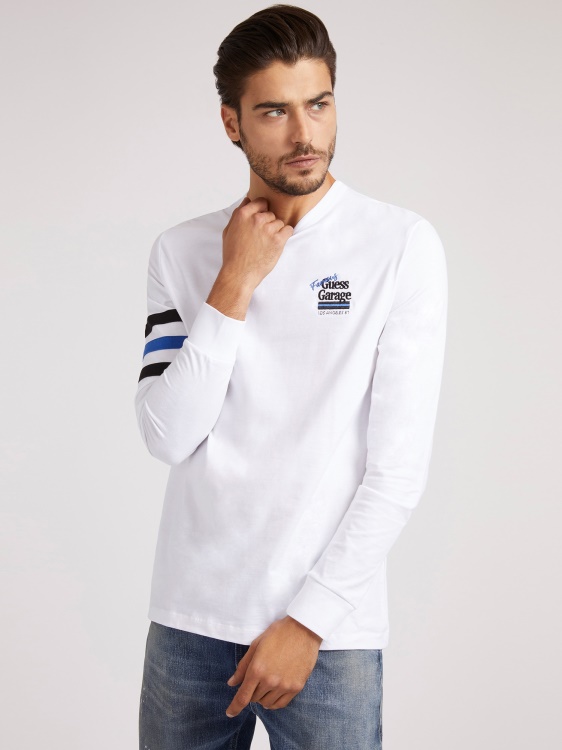 бяла тениска с дълги ръкави Guess
