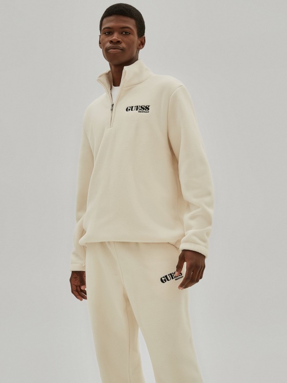 бял суичър с цип Guess