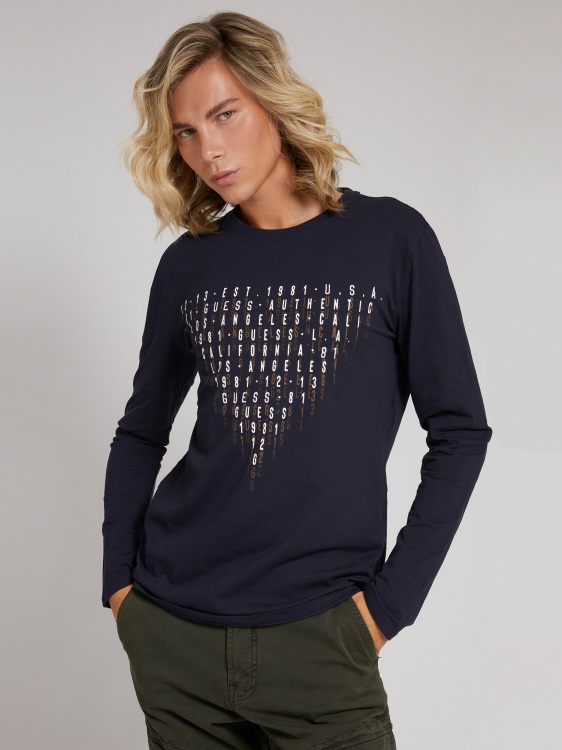 тениска с щампа отпред синьо Guess