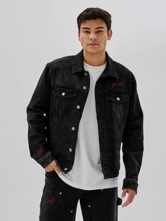 тънко дънково яке със заден принт Guess Black