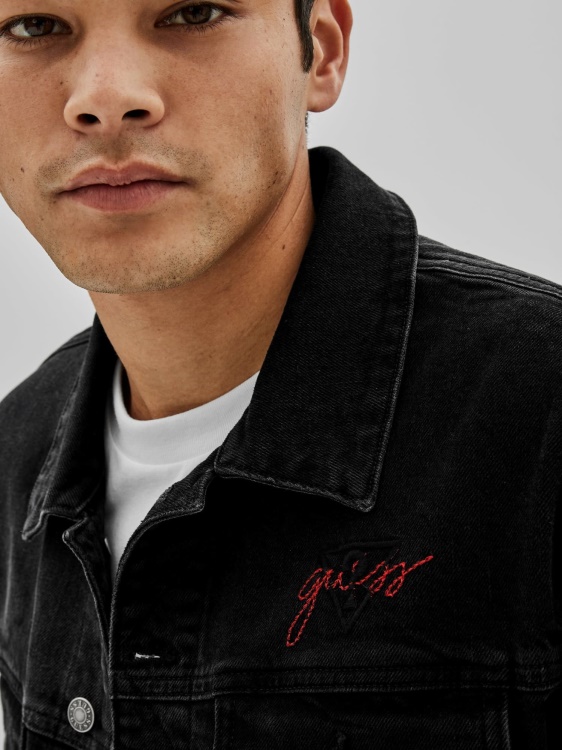 тънко дънково яке със заден принт Guess Black