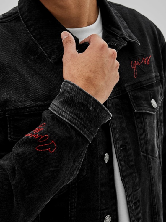 тънко дънково яке със заден принт Guess Black