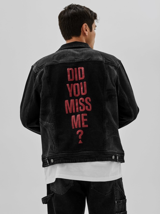 тънко дънково яке със заден принт Guess Black