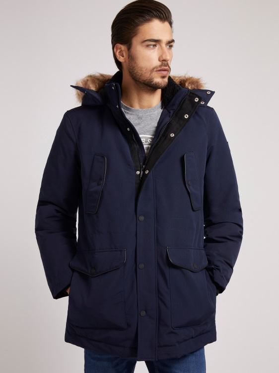 подплатено пухено яке с качулка Guess Blue