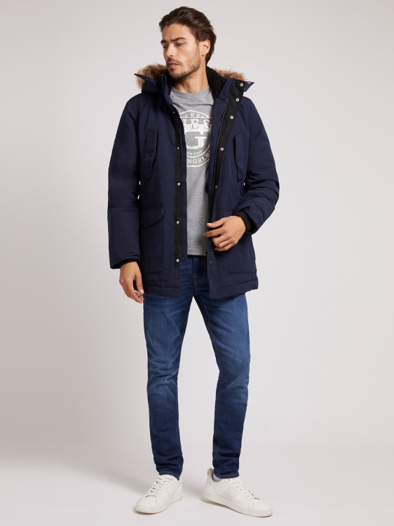 подплатено пухено яке с качулка Guess Blue