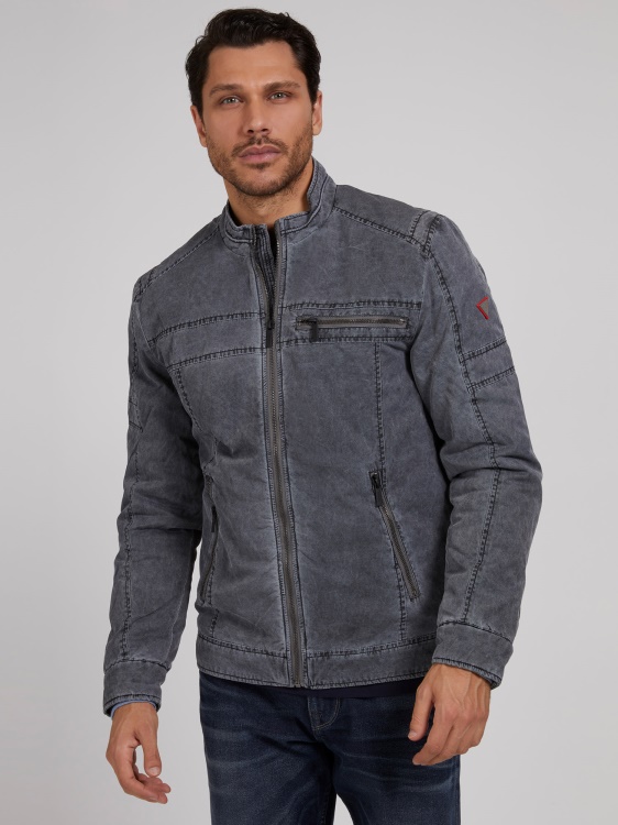 подплатено байкърско яке тъмно сиво Guess