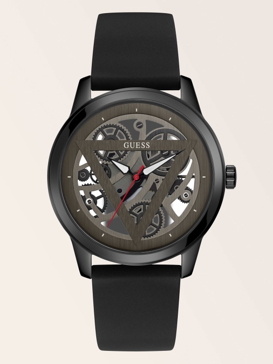 черен аналогов часовник с лого Guess
