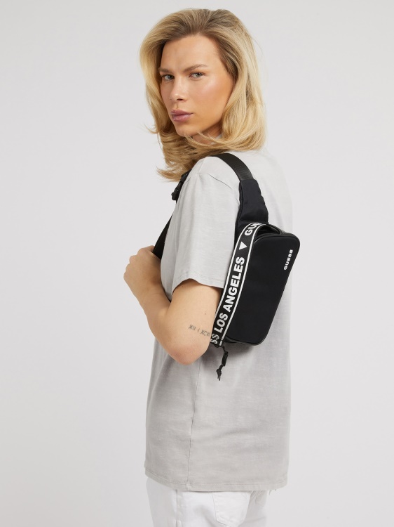 лого надпис Certosa Tech чанта за колан Guess Black