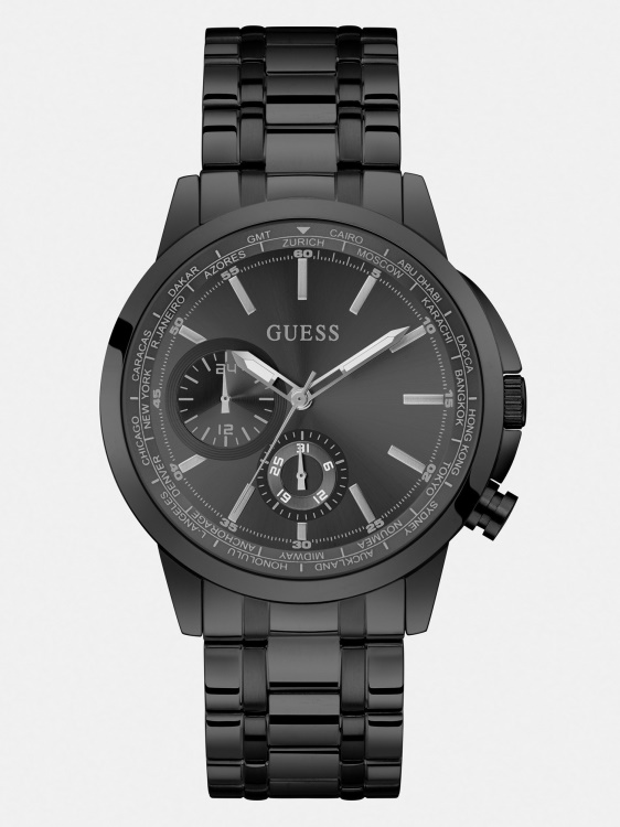 черен многофункционален стоманен часовник Guess New Trend