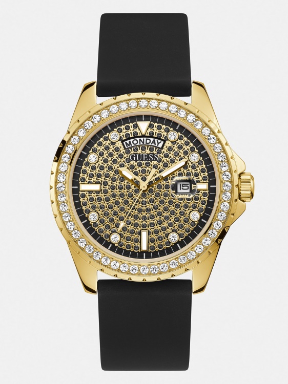 кристален часовник с функция за данни Guess бял