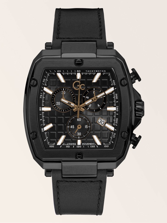 Gc часовник хронограф от естествена кожа Guess черен