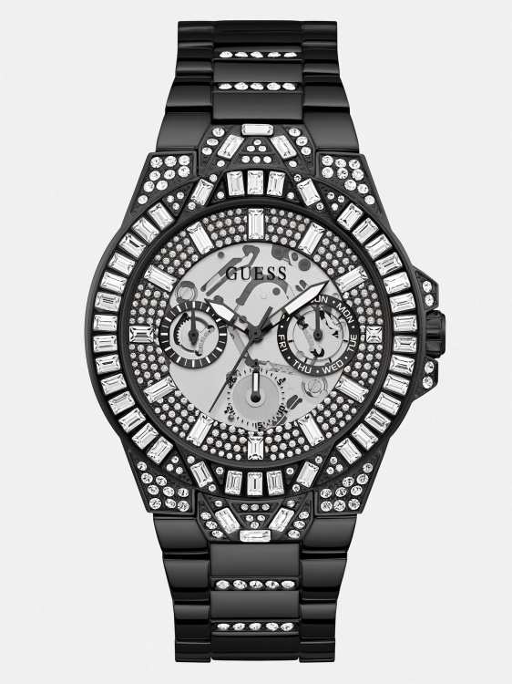 черен многофункционален кристален часовник Guess