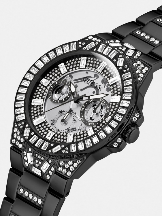 черен многофункционален кристален часовник Guess