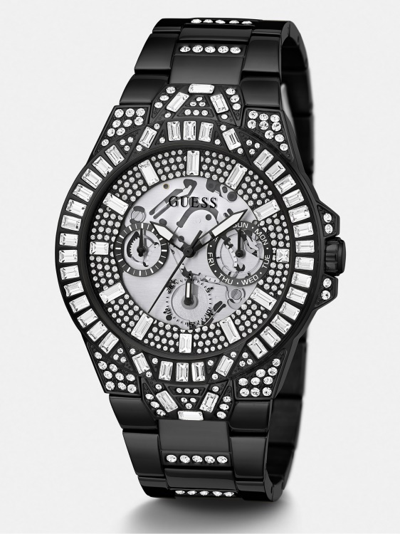 черен многофункционален кристален часовник Guess