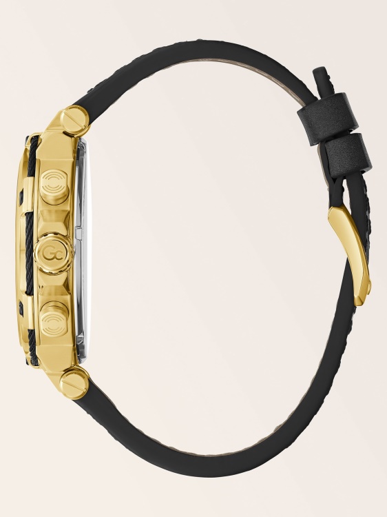Gc часовник с хронограф от истинска кожа черен Guess