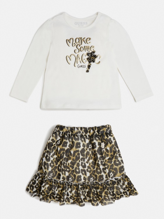 комплект тениска и пола Guess Animalier в бяло