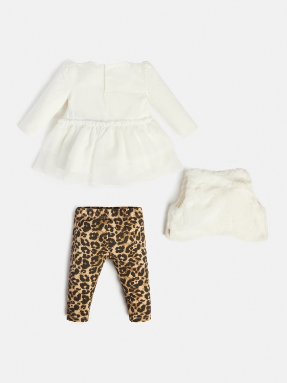 тениска с бяла жилетка Guess от изкуствена кожа