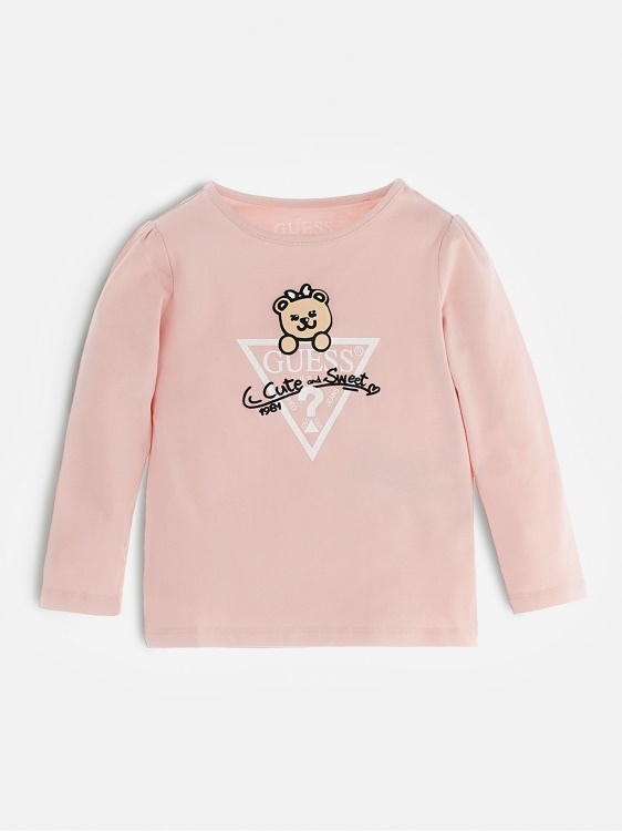 Guess розова тениска с щампа отпред