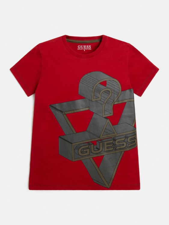червена тениска с предно лого на Guess