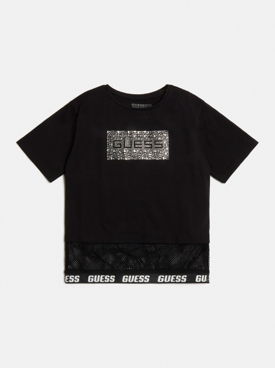 тениска с мрежеста вложка Guess Black