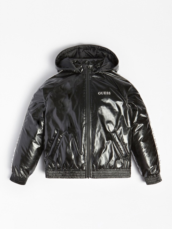 черен подплатен пуф с качулка Guess