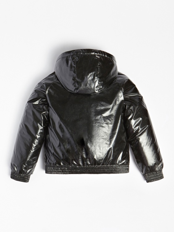 черен подплатен пуф с качулка Guess
