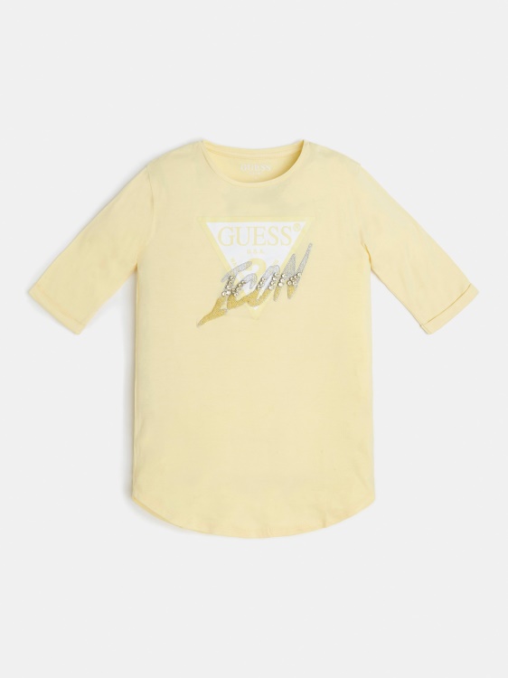 жълта тениска с предно лого Guess