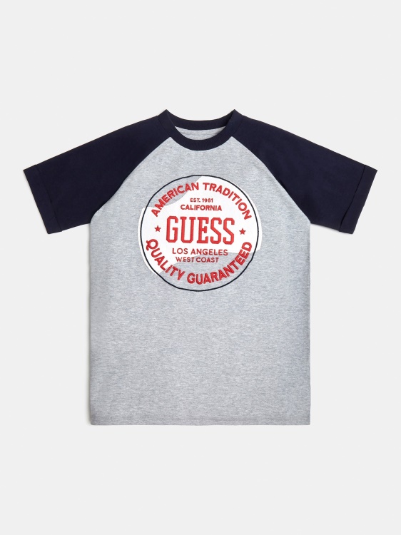 предна тениска с лого Guess сива мулти