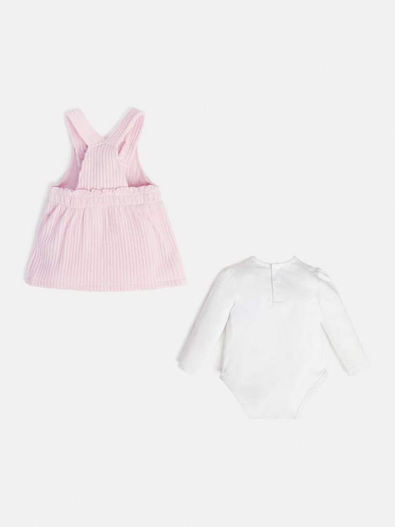 комплект от бяла рипсена рокля и боди Guess